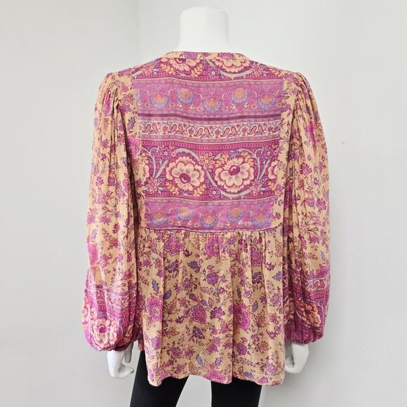 Spell & the Gypsy Collective Blouse Top XS Folk Song Floral Blossoms Puff Sleeve - Picture 3 of 12